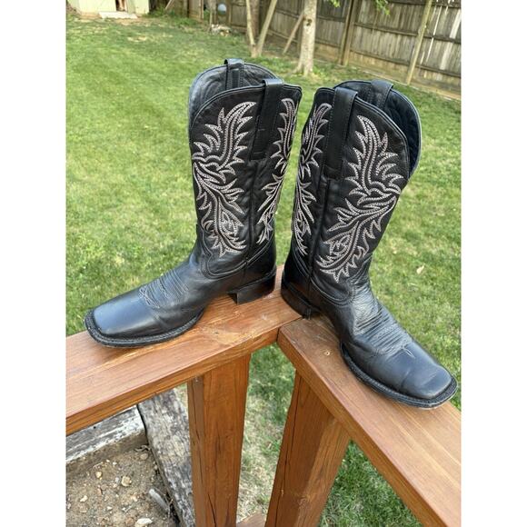 JB Dillon Men\'s Leather Western Cowboy Boots Square Toe Black Size 10.5D main image 8